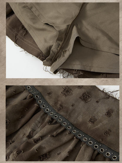 ALL iN plan Vintage Distressed Ruffle A Line Women&