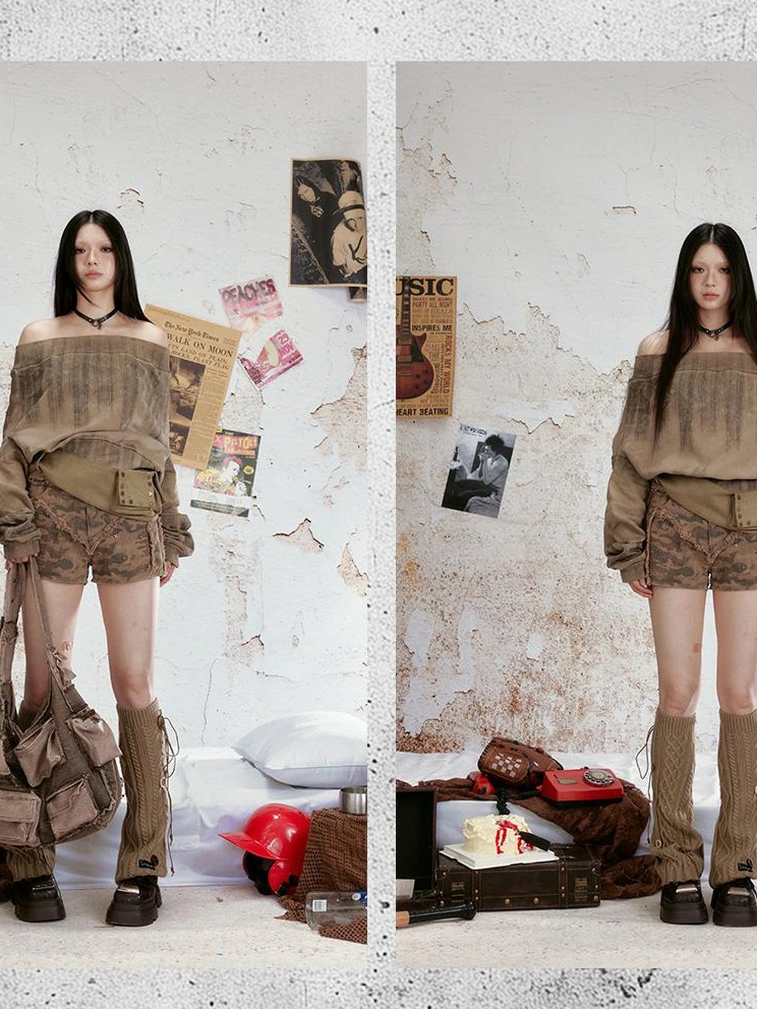 Vintage Distressed Two Way Shoulder Cut Out Hoodie