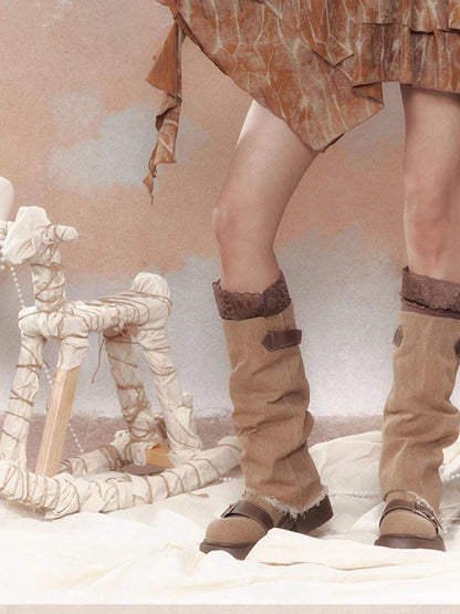 Vintage Dye Cotton Patchwork Slim Mini Dress V Neck T Shirt Long Sleeve