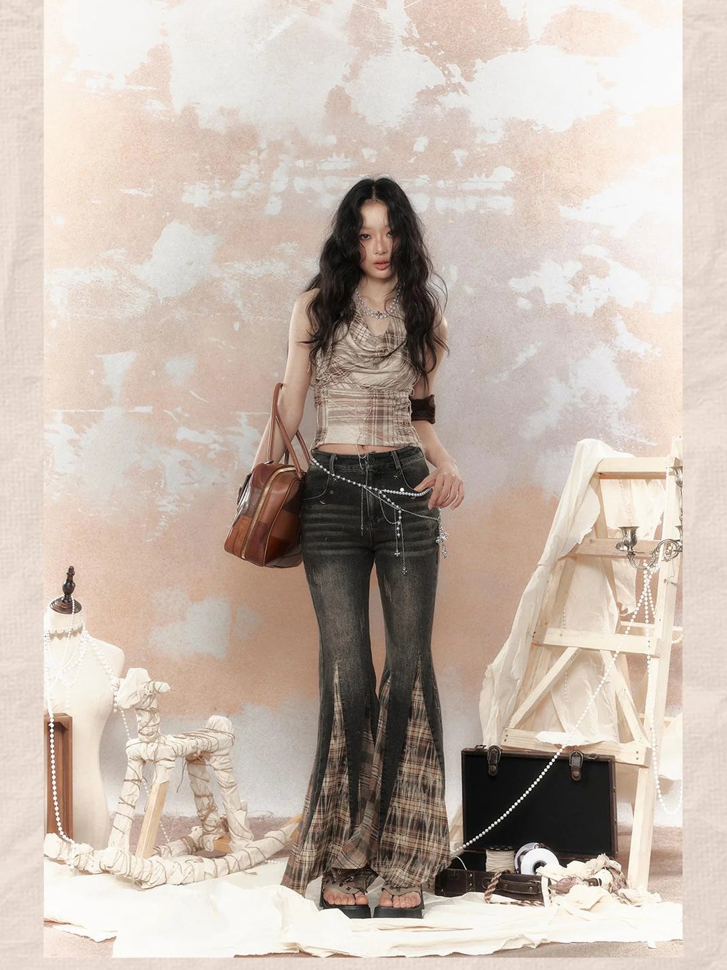 Vintage Lattice Duster Neck Multi Way Strap Top