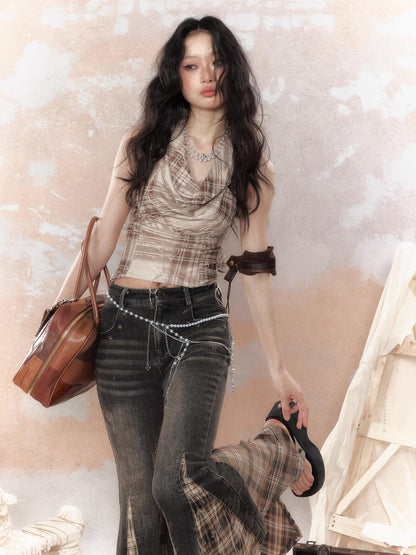 ALL iN plan Vintage Lattice Duster Neck Multi Way Strap Top