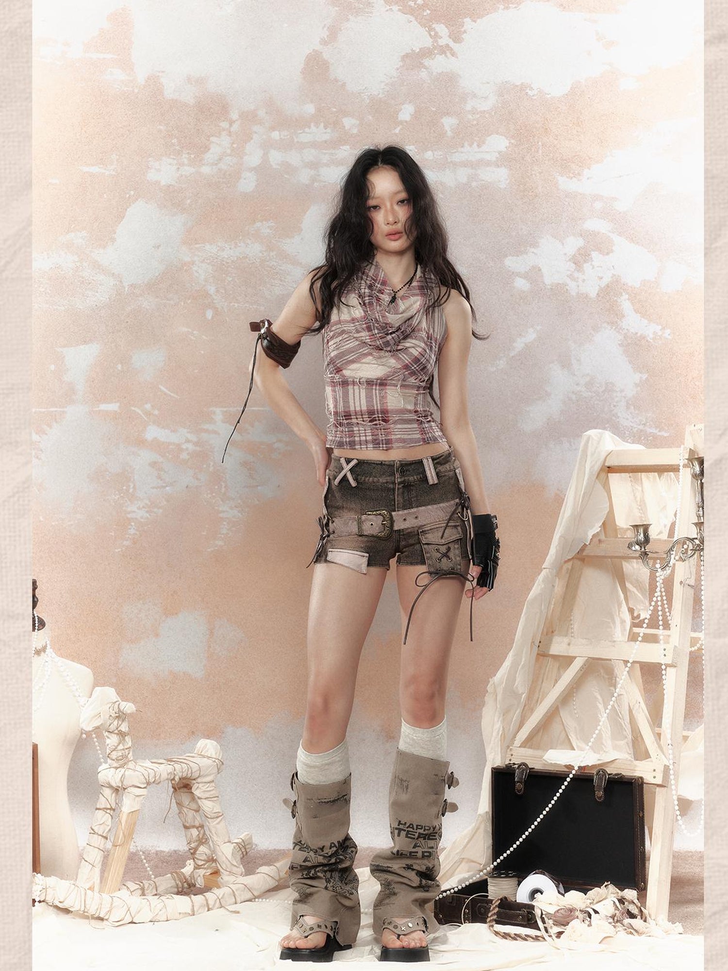 ALL iN plan Vintage Lattice Duster Neck Multi Way Strap Top