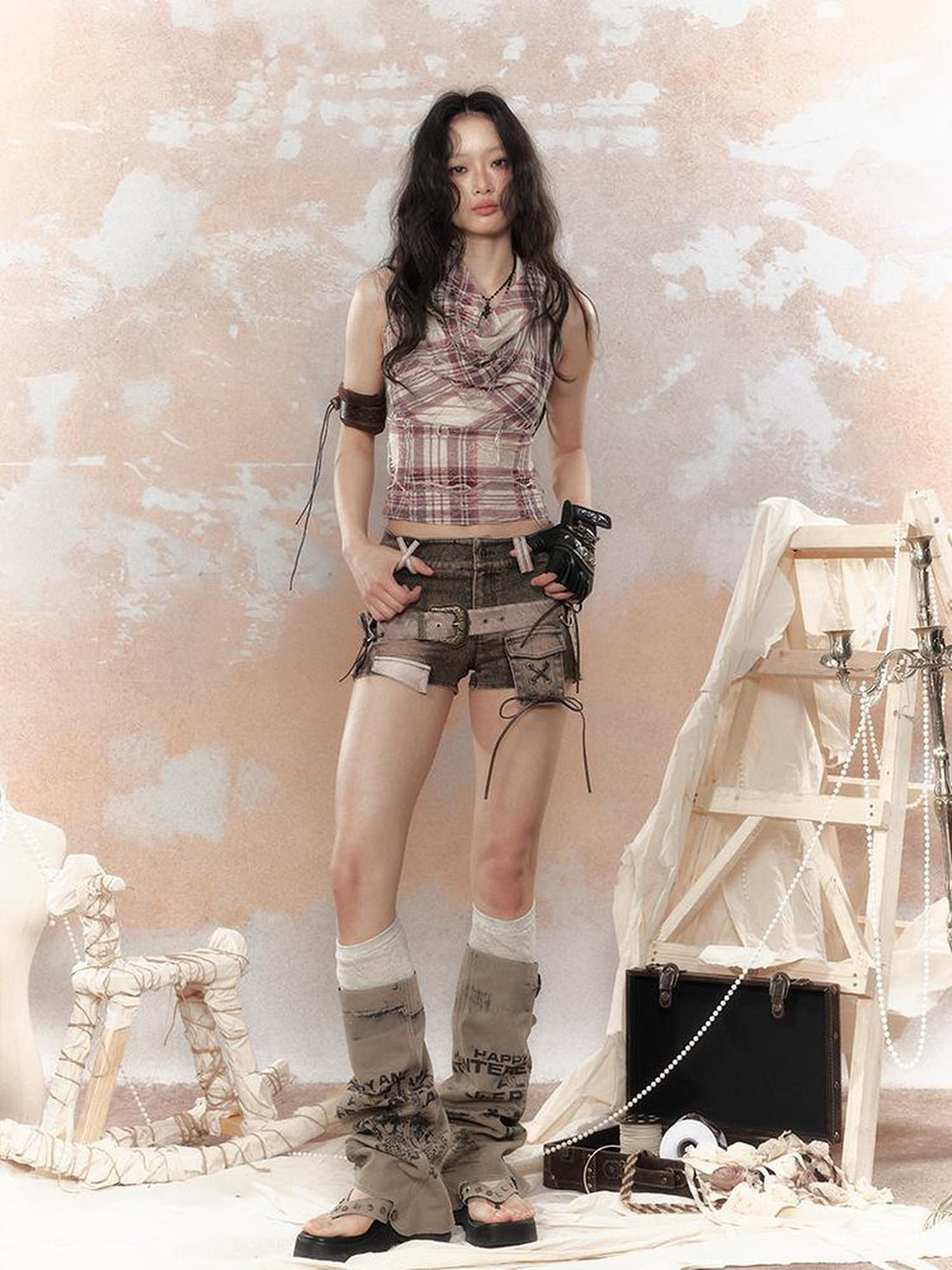 ALL iN plan Vintage Lattice Duster Neck Multi Way Strap Top