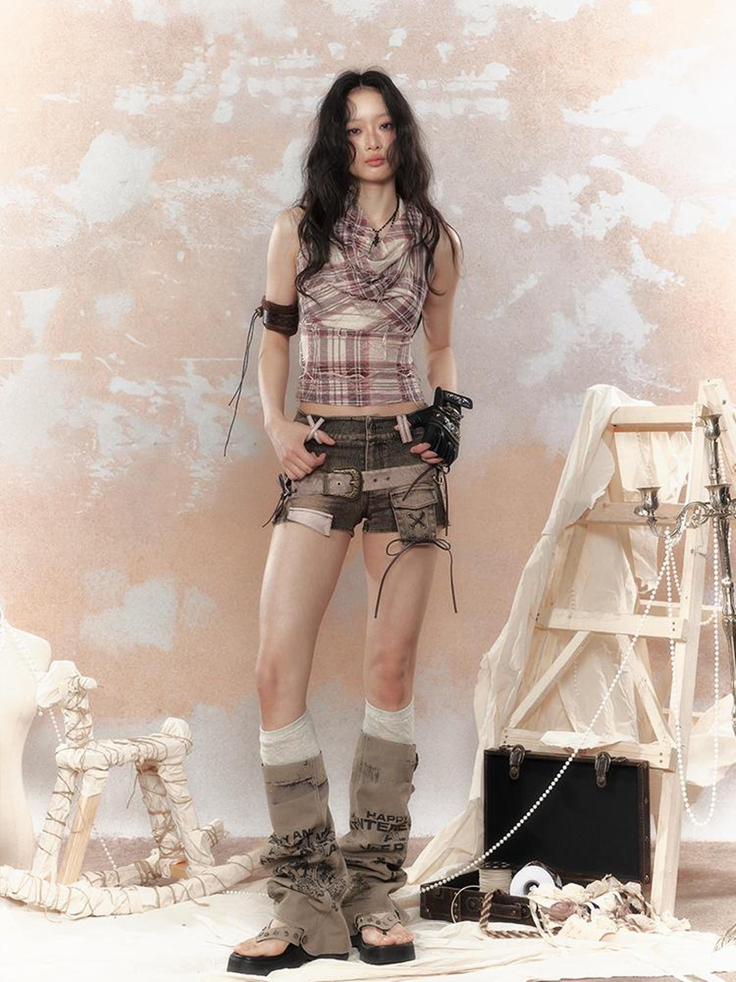 ALL iN plan Vintage Lattice Duster Neck Multi Way Strap Top