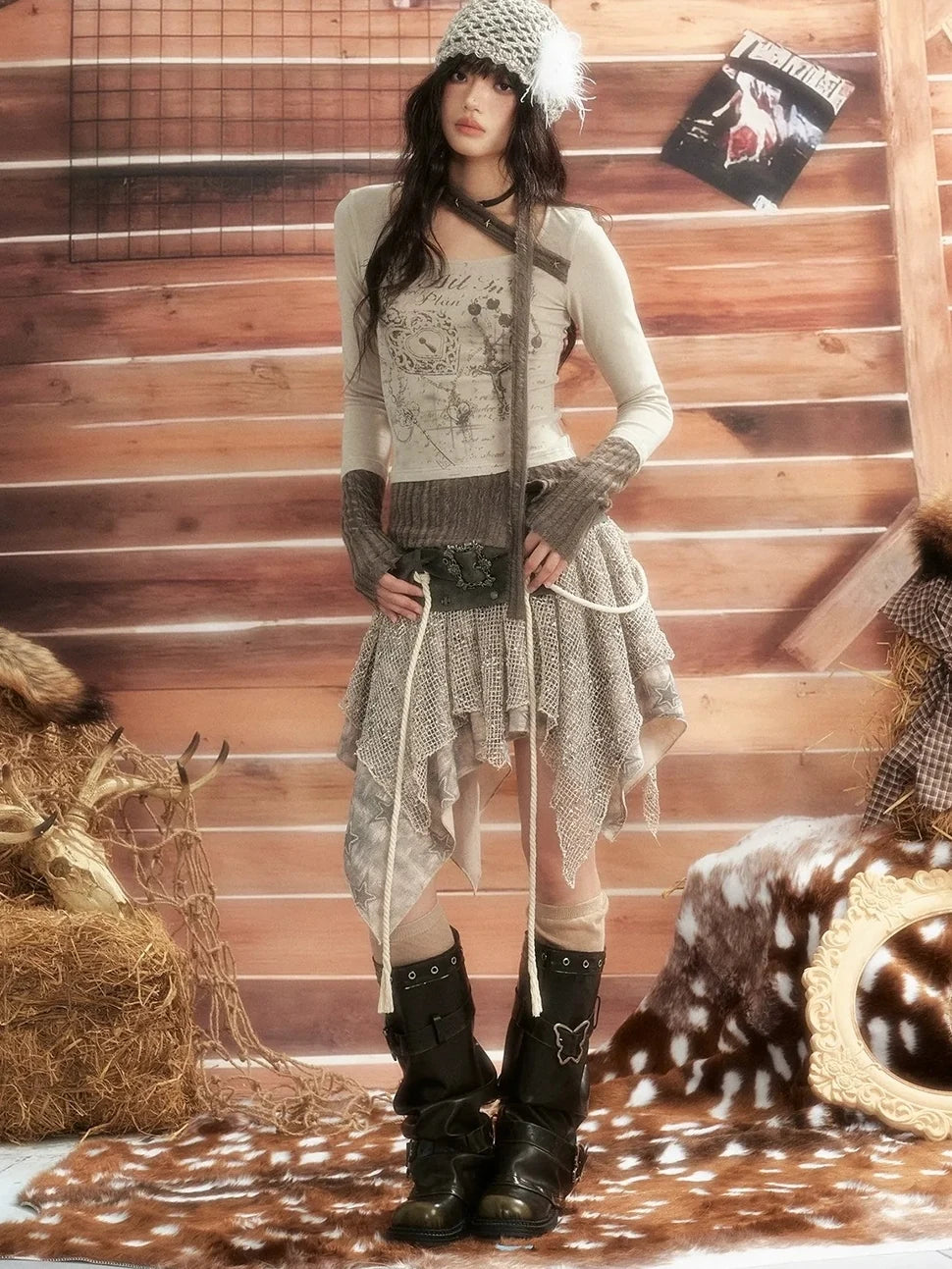 ALL iN plan Vintage Patchwork Scarf Print Fitted Top Cardigan