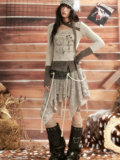 ALL iN plan Vintage Patchwork Scarf Print Fitted Top Cardigan