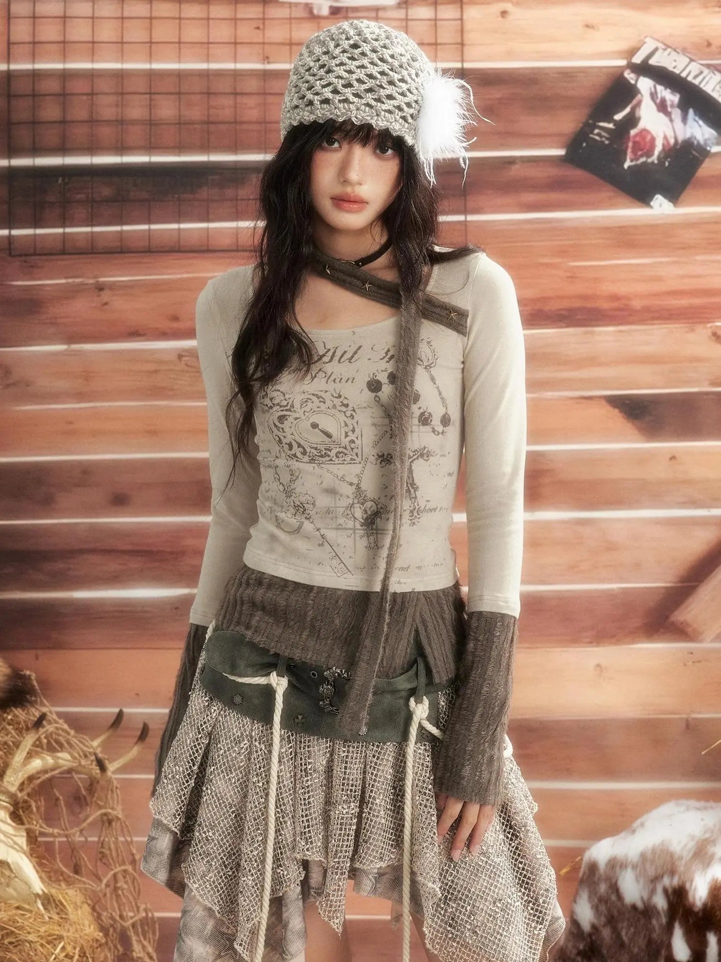 ALL iN plan Vintage Patchwork Scarf Print Fitted Top Cardigan