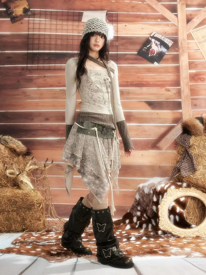 ALL iN plan Vintage Patchwork Scarf Print Fitted Top Cardigan