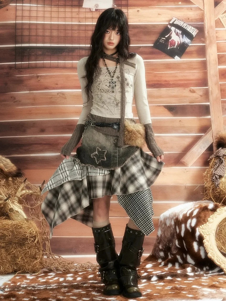 ALL iN plan Vintage Patchwork Scarf Print Fitted Top Cardigan