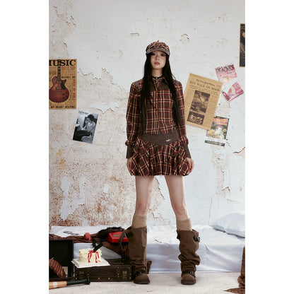 ALL_iN_plan_Vintage_Plaid_Lace_Up_Back_Shirt_Tiered_Skirt_Set_MISSTT