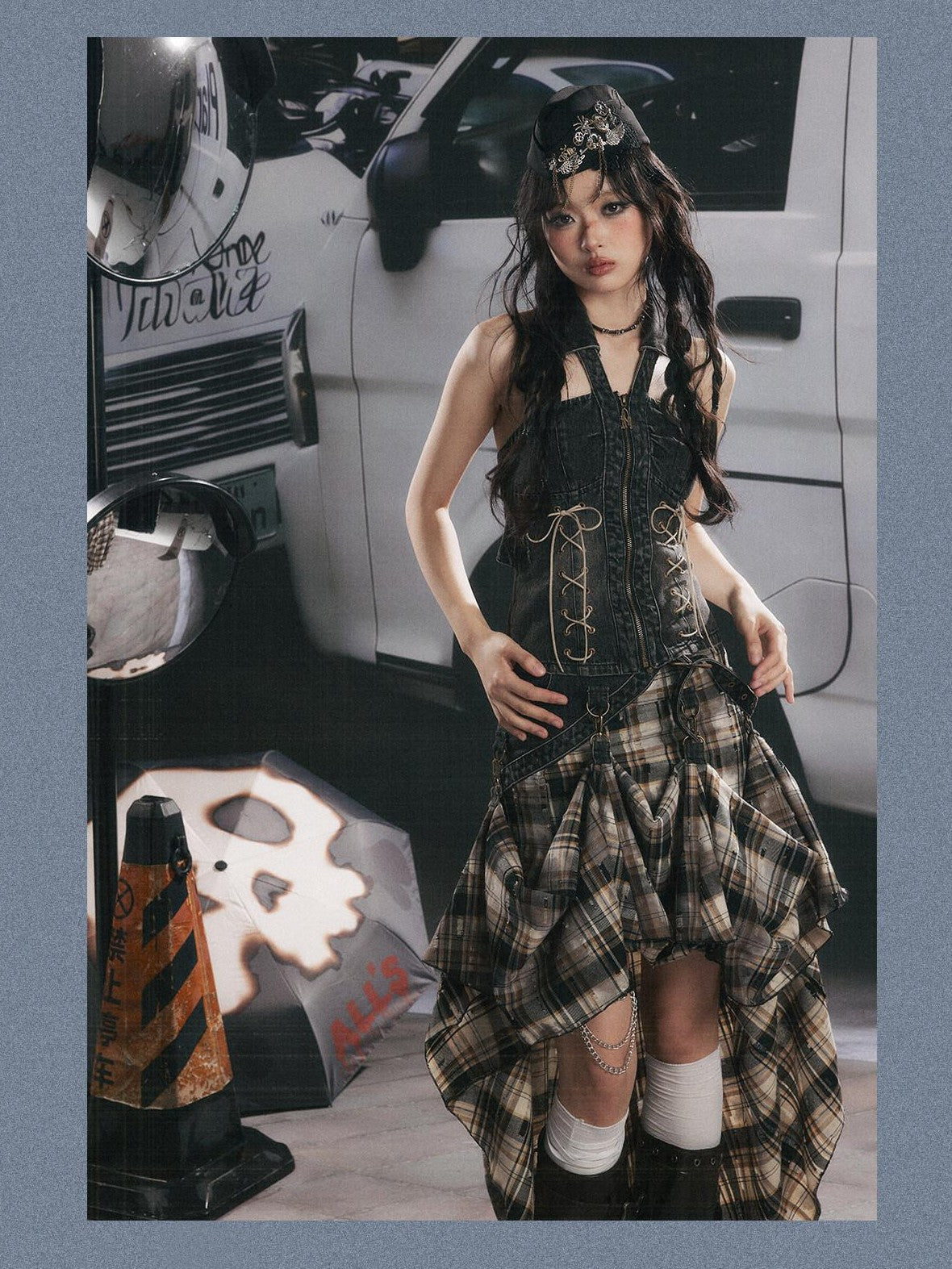 ALL iN plan Vintage Plaid Patchwork Asymmetric Women&