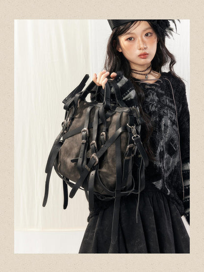 ALL iN plan Vintage Pu Leather Tie Strap Large Capacity Women&