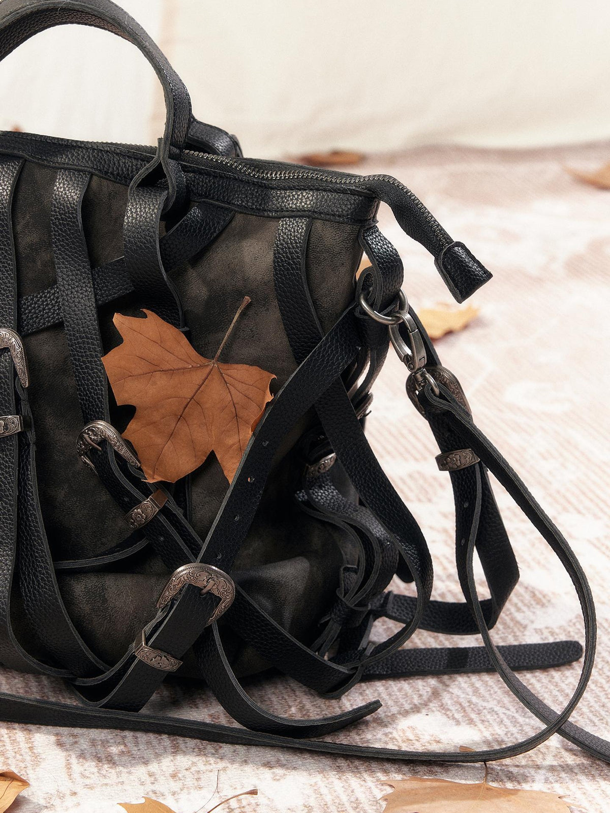 ALL iN plan Vintage Pu Leather Tie Strap Large Capacity Women&