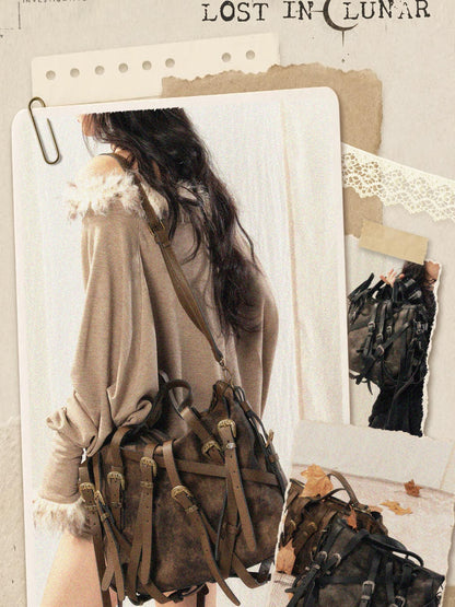 ALL iN plan Vintage Pu Leather Tie Strap Large Capacity Women&