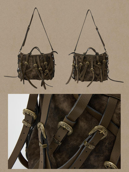 ALL iN plan Vintage Pu Leather Tie Strap Large Capacity Women&