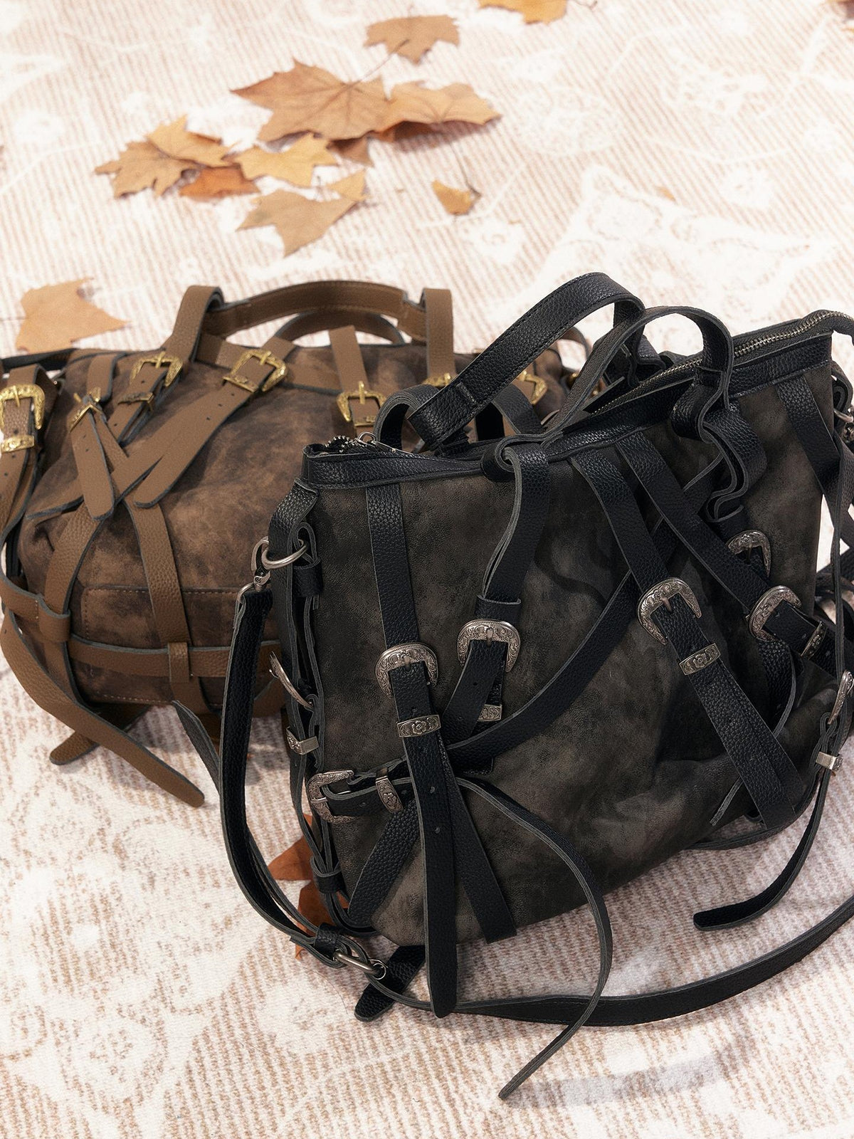 ALL iN plan Vintage Pu Leather Tie Strap Large Capacity Women&
