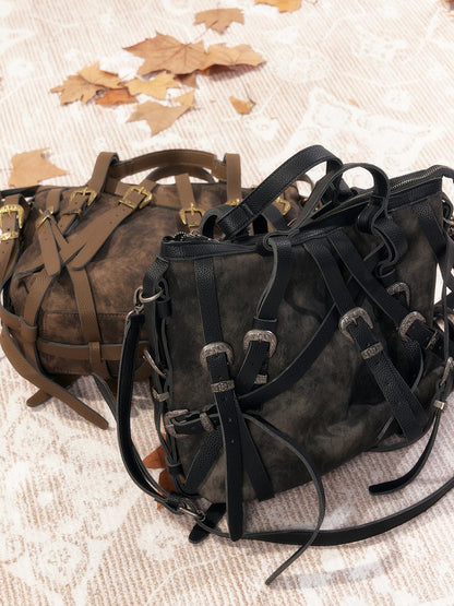 ALL iN plan Vintage Pu Leather Tie Strap Large Capacity Women&
