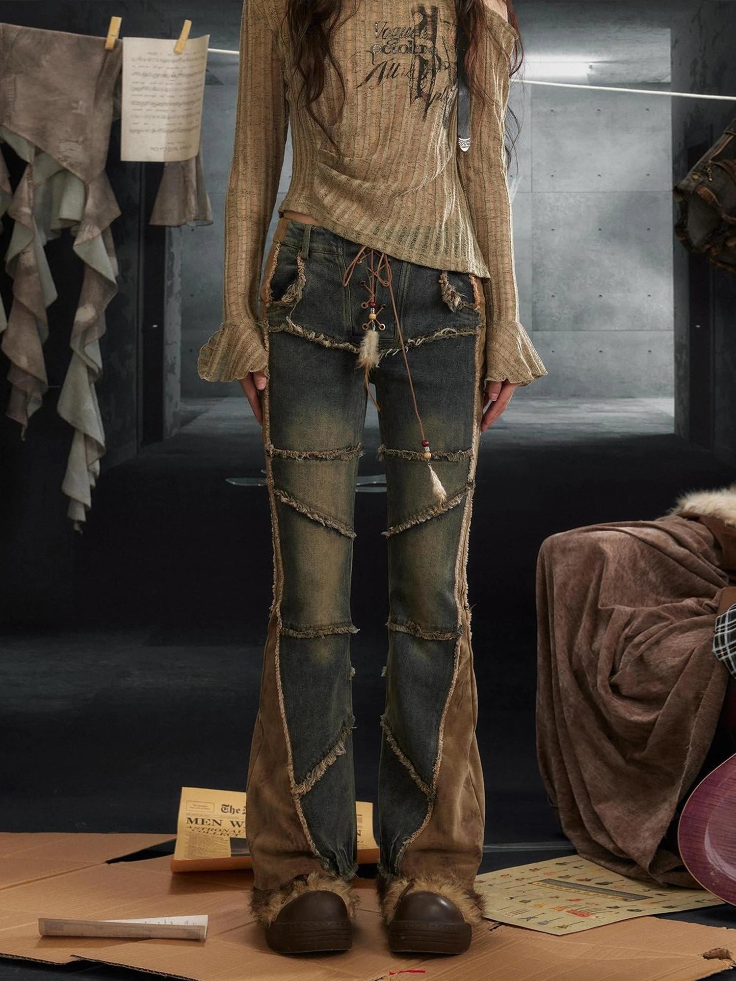 Vintage Rock Denim Flared Pants