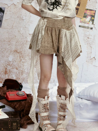 Vintage Tie Dye Denim Ruffle Hem Skirt