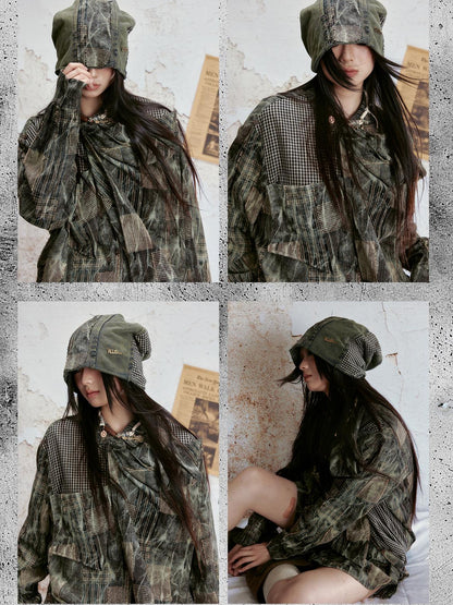 ALL iN plan Vintage Tie Dye Plaid Shirt Skirt Set