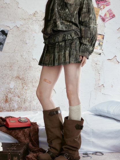 Vintage Tie Dye Plaid Shirt Skirt Set