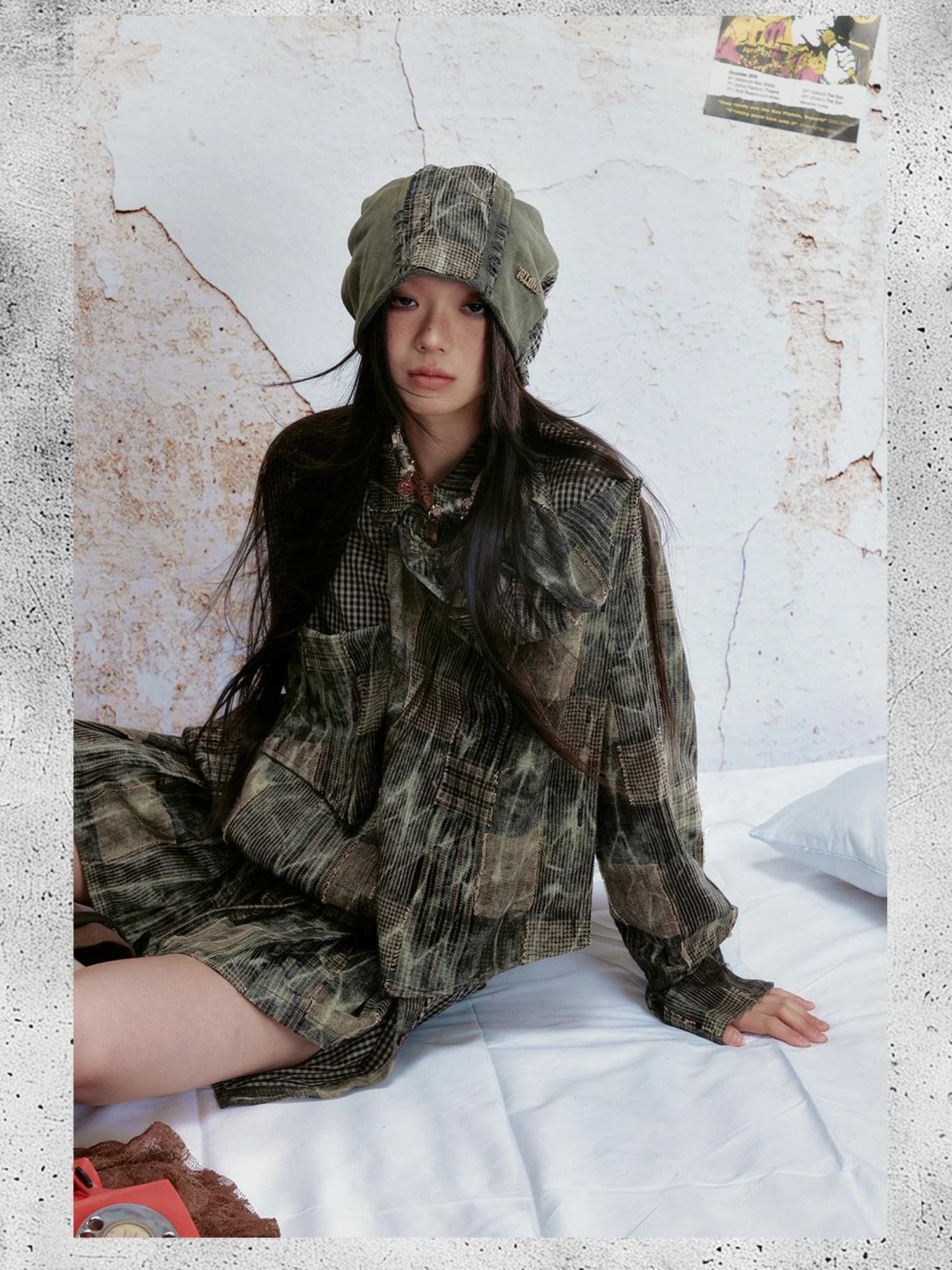 Vintage Tie Dye Plaid Shirt Skirt Set