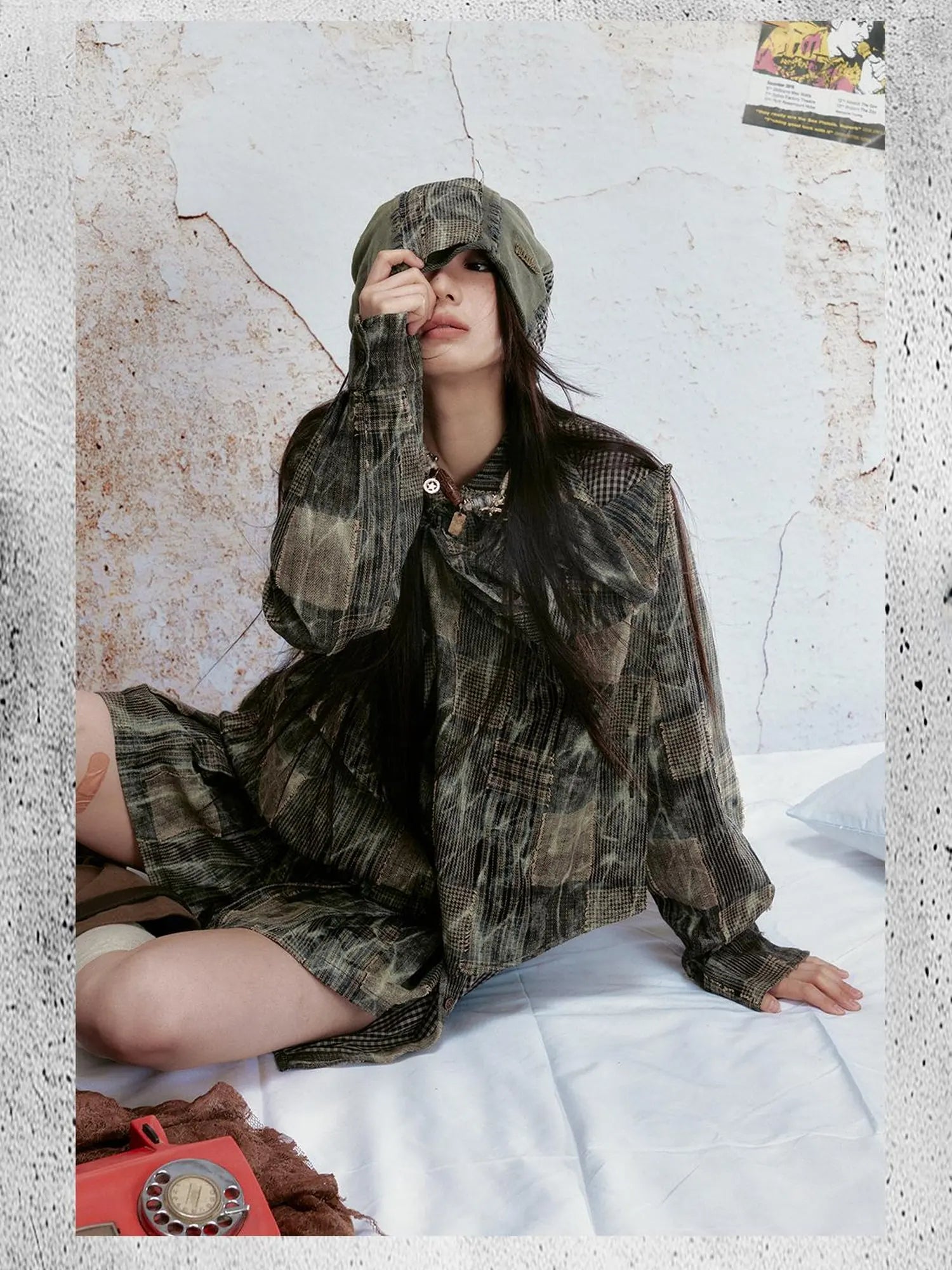 Vintage Tie Dye Plaid Shirt Skirt Set