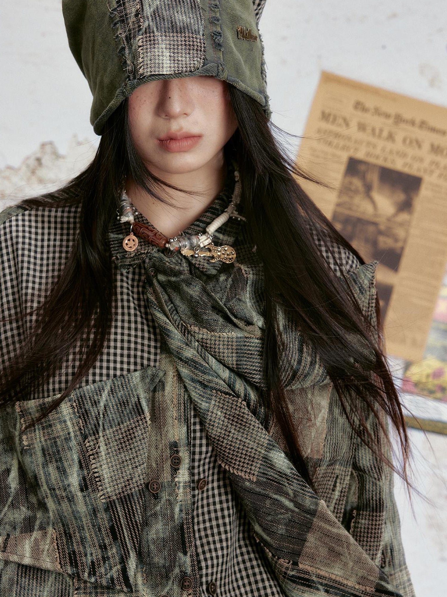ALL iN plan Vintage Tie Dye Plaid Shirt Skirt Set