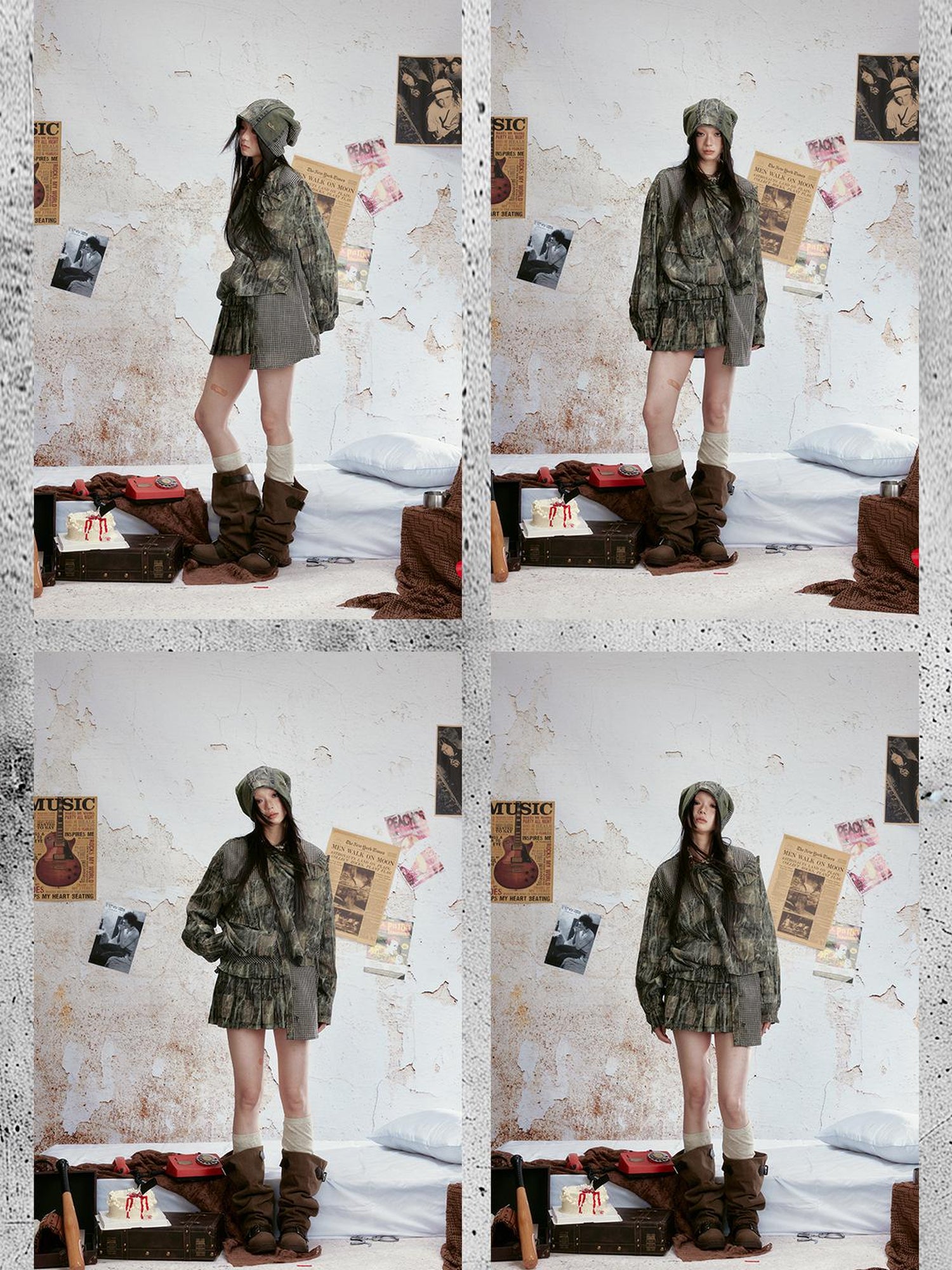 ALL iN plan Vintage Tie Dye Plaid Shirt Skirt Set