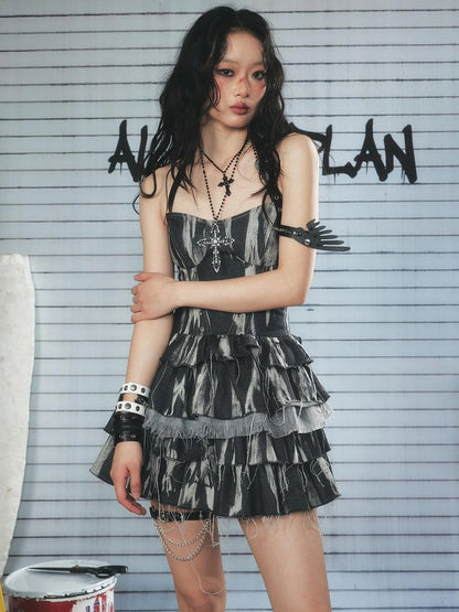 Vintage Tie Dye Raw Edge Halter Mini Dress