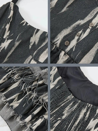 Vintage Tie Dye Raw Edge Halter Mini Dress