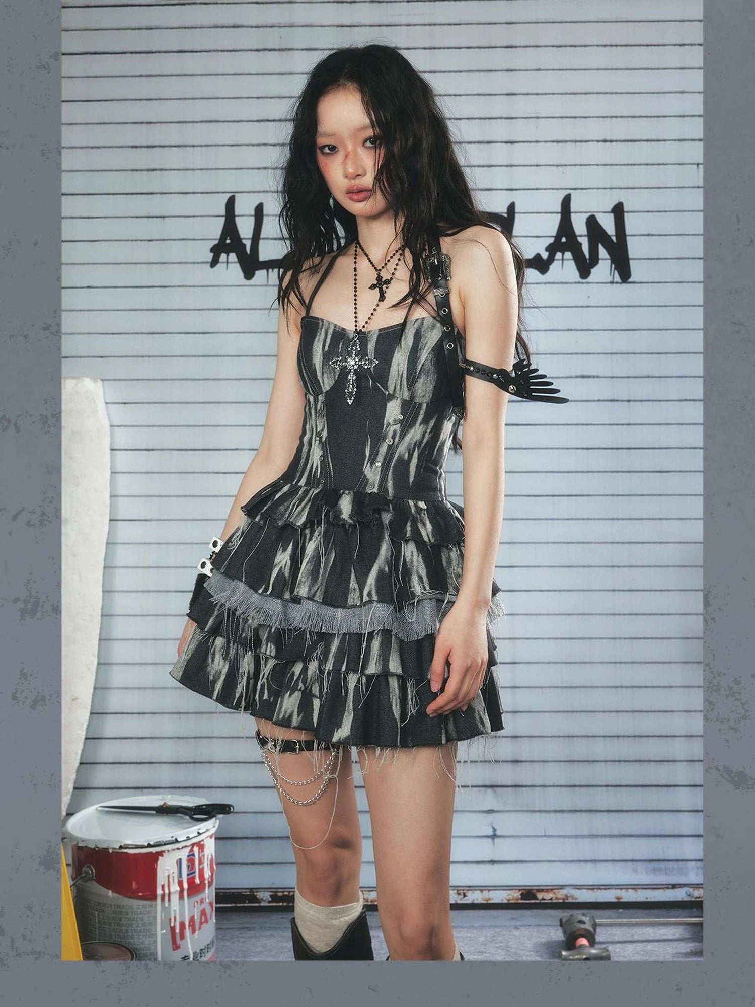 Vintage Tie Dye Raw Edge Halter Mini Dress