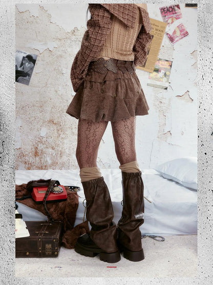 Vintage Velvet Studded Cake Puff Skirt With Belt