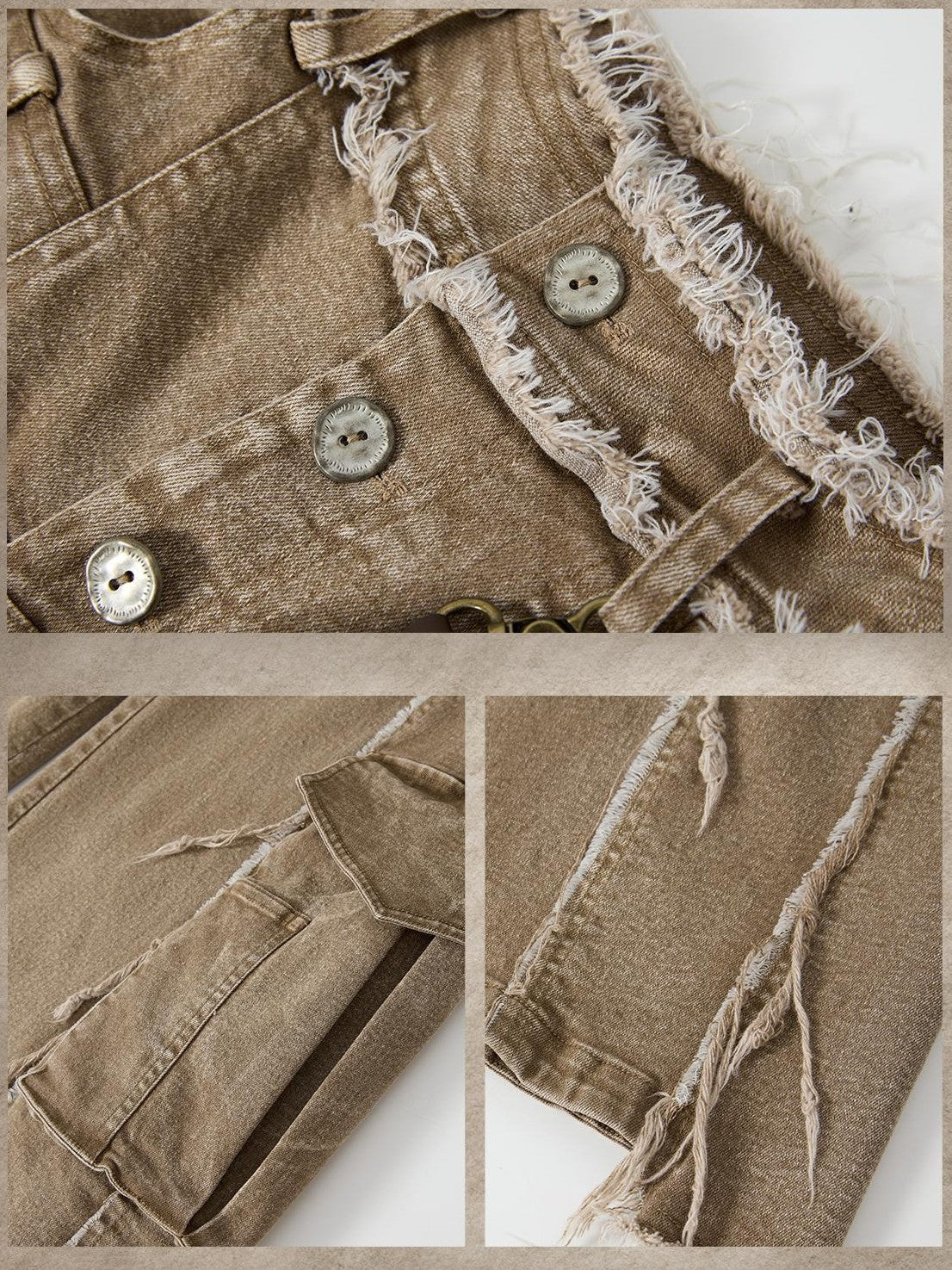 ALL iN plan Washed Vintage High Waist Large Patch Pocket Wide Leg Women&
