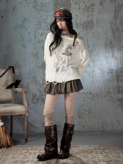 ALL iN plan White Distressed Asymmetric Women&