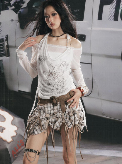 ALL iN plan White Faux Two Piece Halter Floral Print Women&
