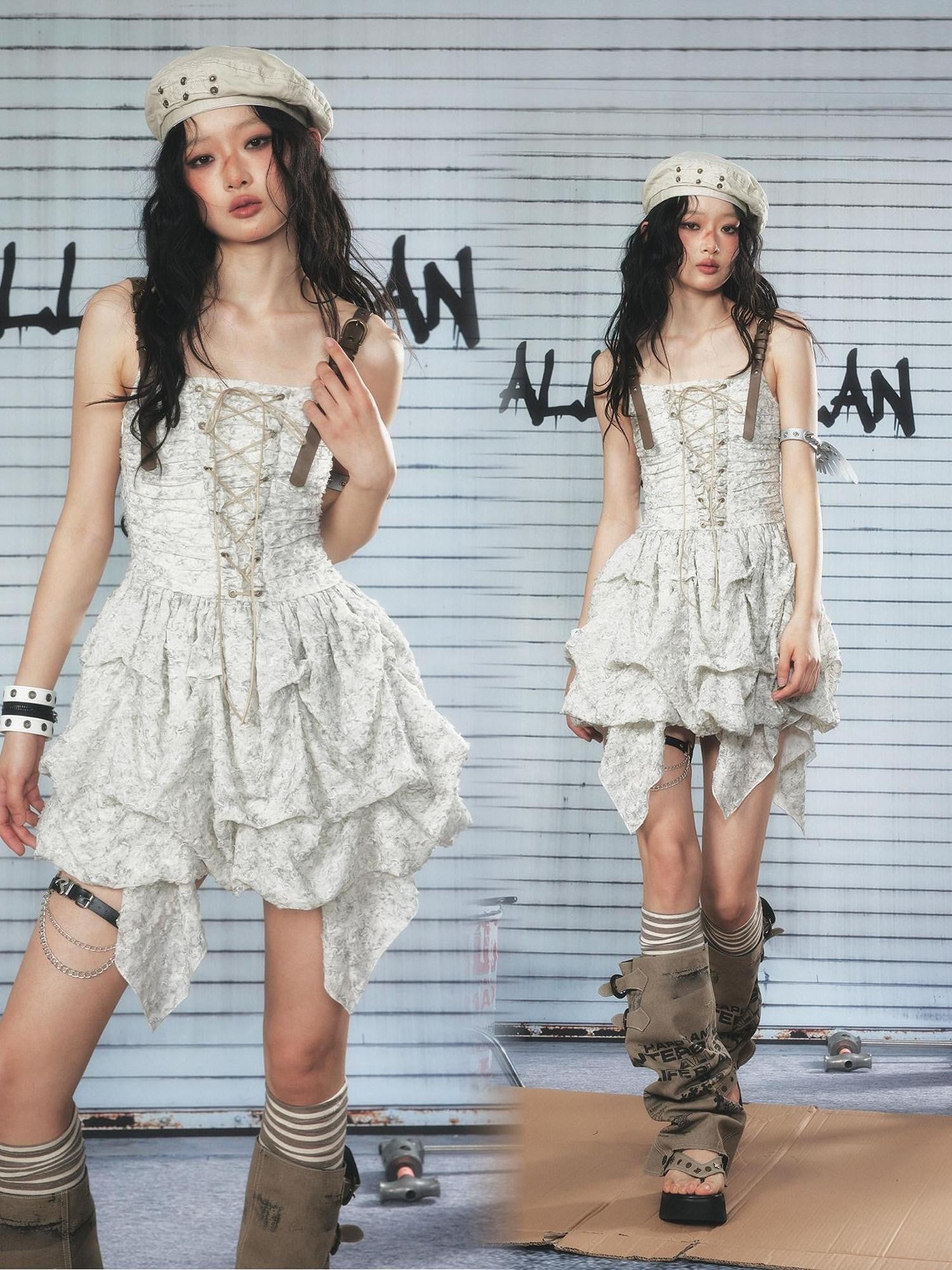 ALL iN plan White Lace Leather Straps Sculpted Bubble Women&