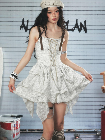 ALL iN plan White Lace Leather Straps Sculpted Bubble Women&