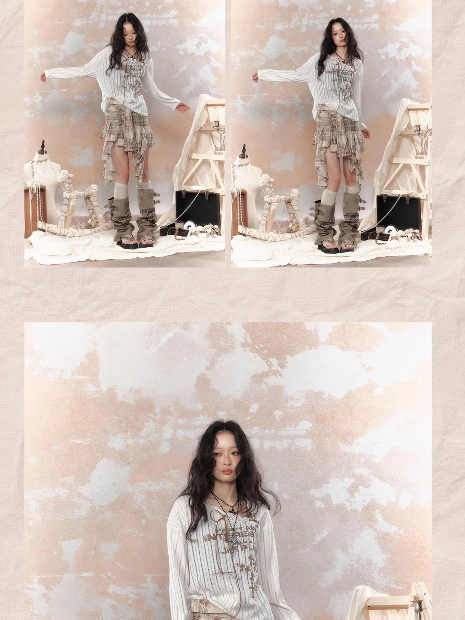 Y2K Asymmetrical Ruffle Fringe Plaid Bustier Top