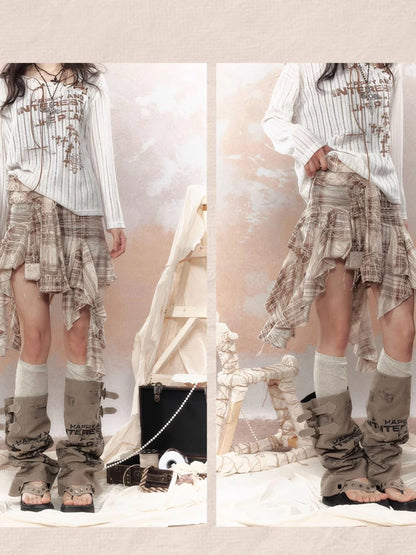 Y2K Asymmetrical Ruffle Fringe Plaid Bustier Top
