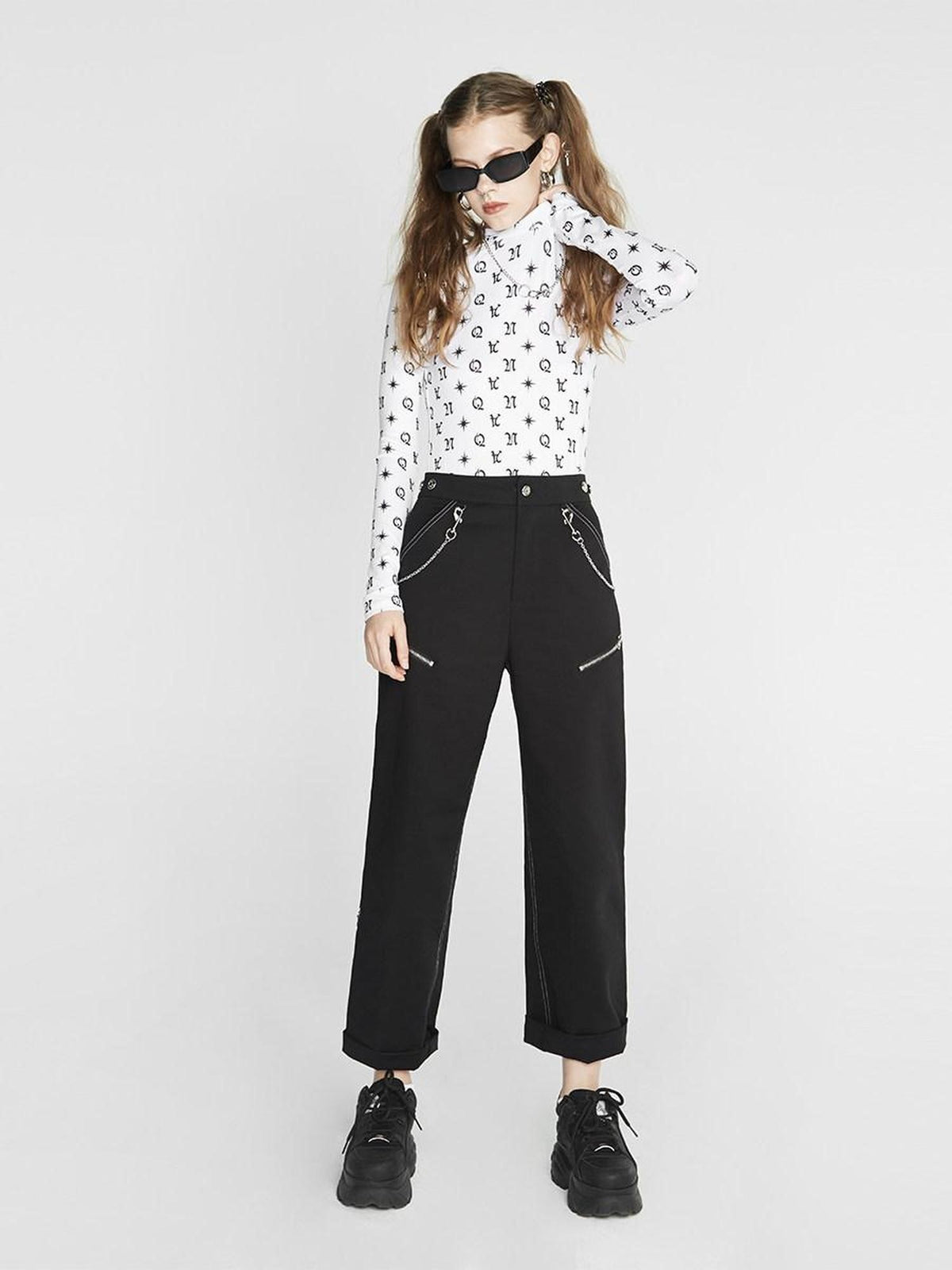 ANYQUESTION Allover Digital Print Slim Stretch Fitted Women&