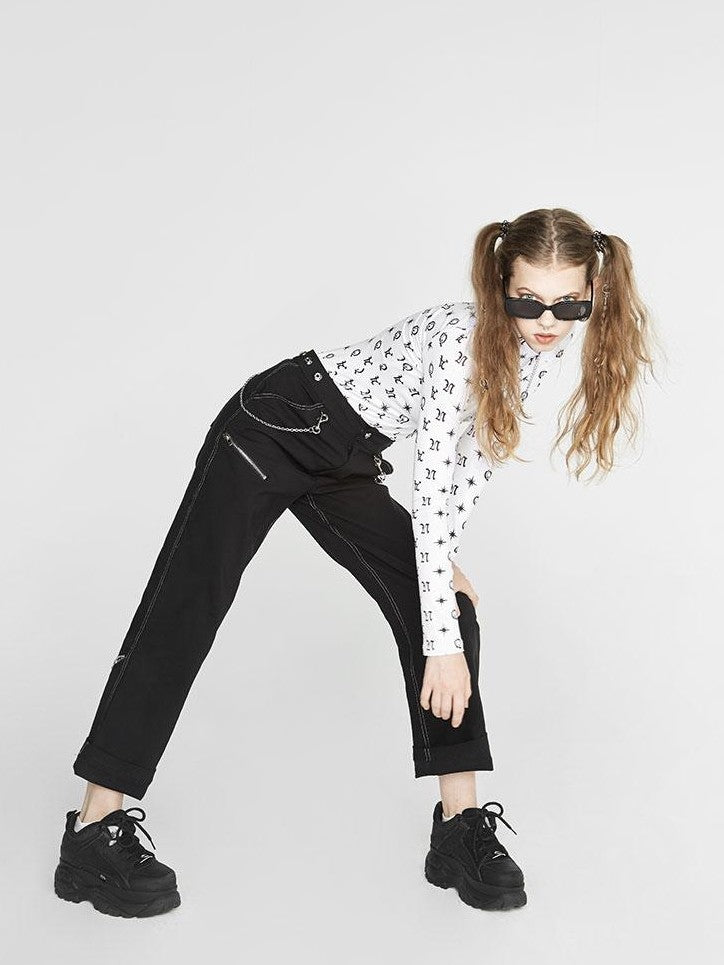 ANYQUESTION Allover Digital Print Slim Stretch Fitted Women&