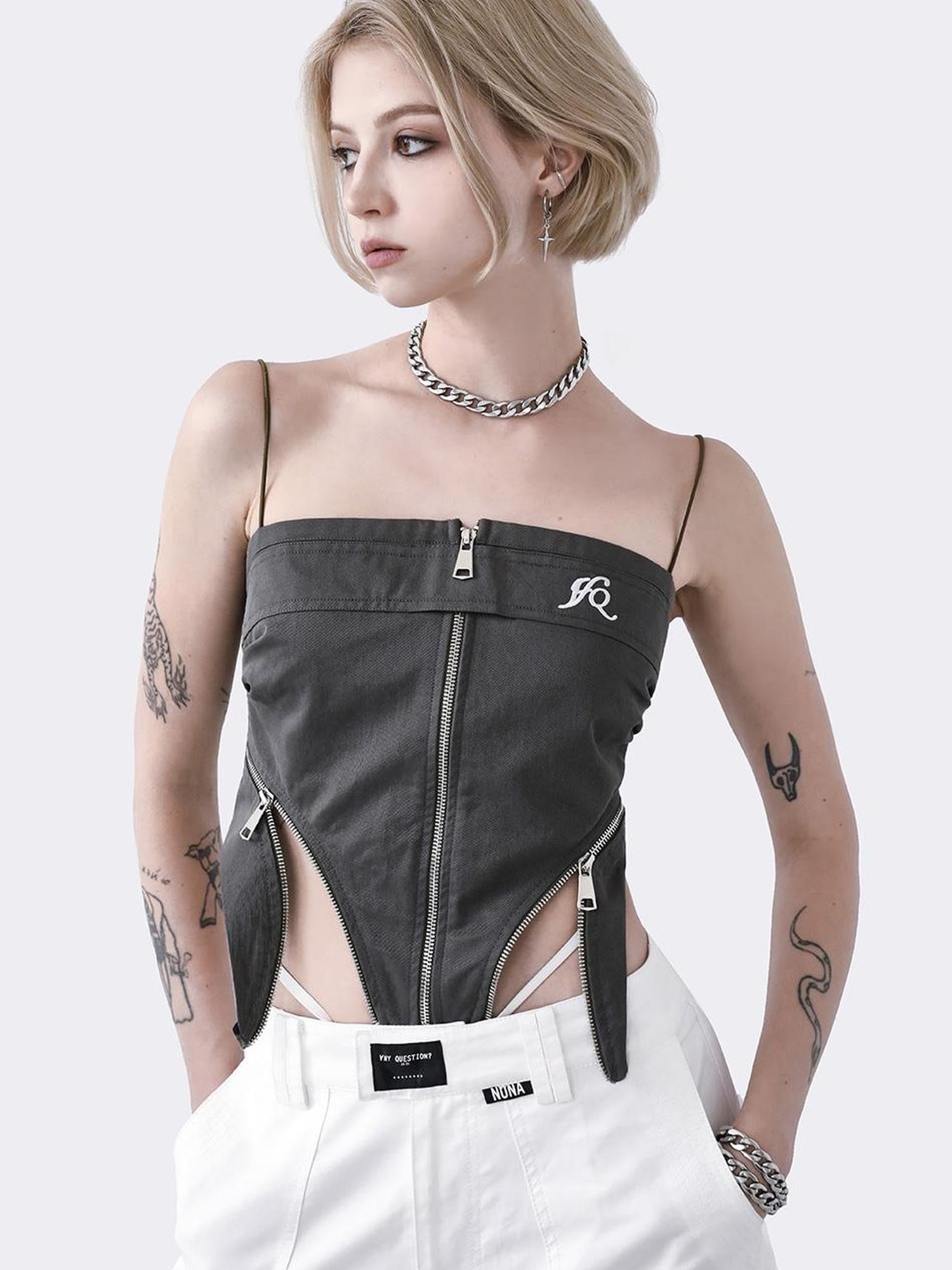 Army Green Utility Embroidered Zip Waist Women&