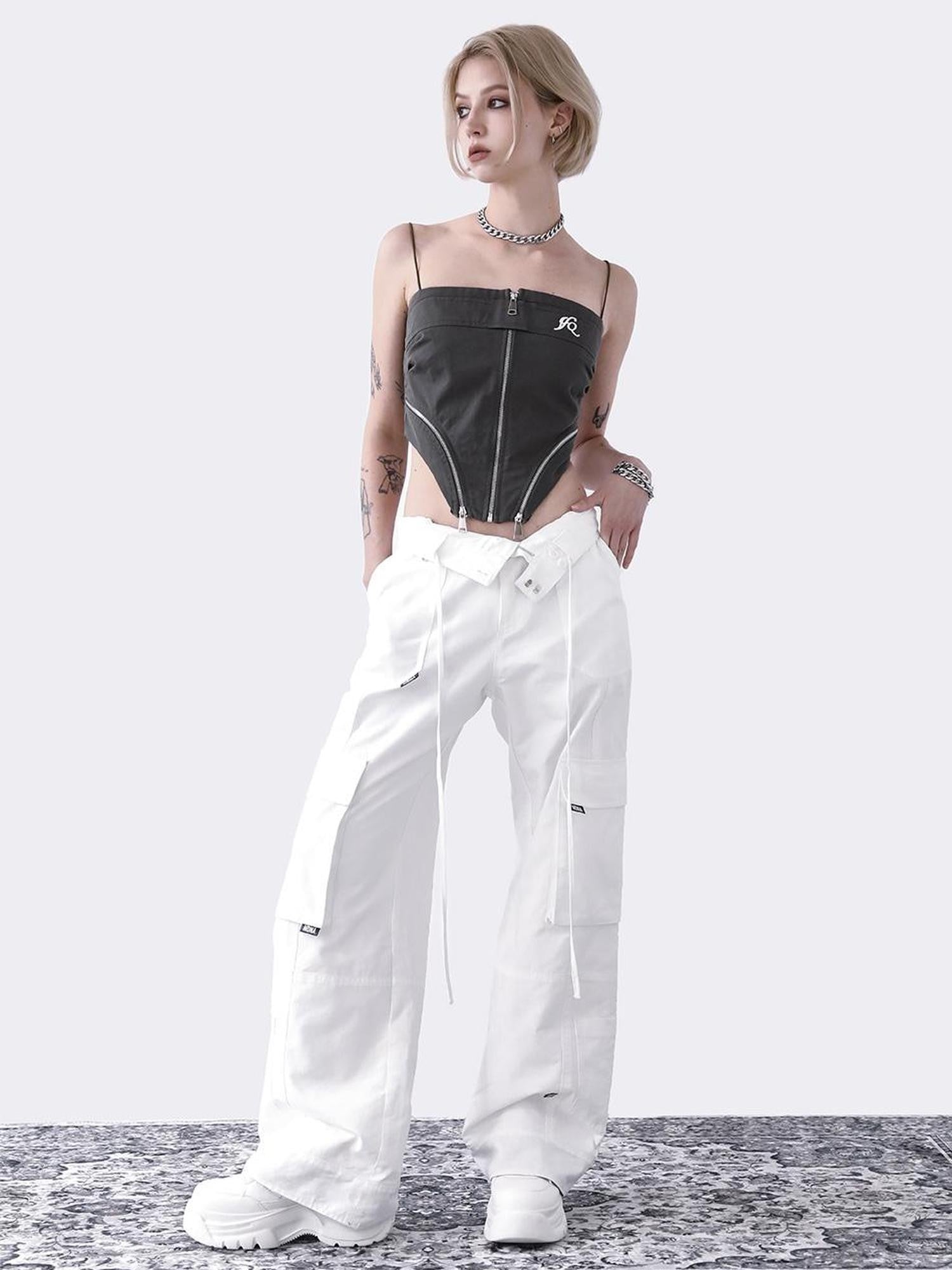 Army Green Utility Embroidered Zip Waist Women&