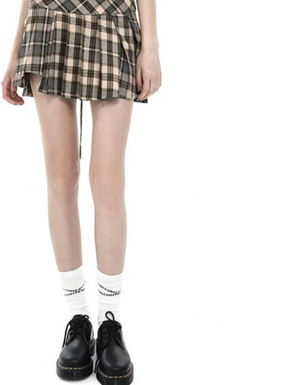 Beige Check Herringbone Cropped Short Women&