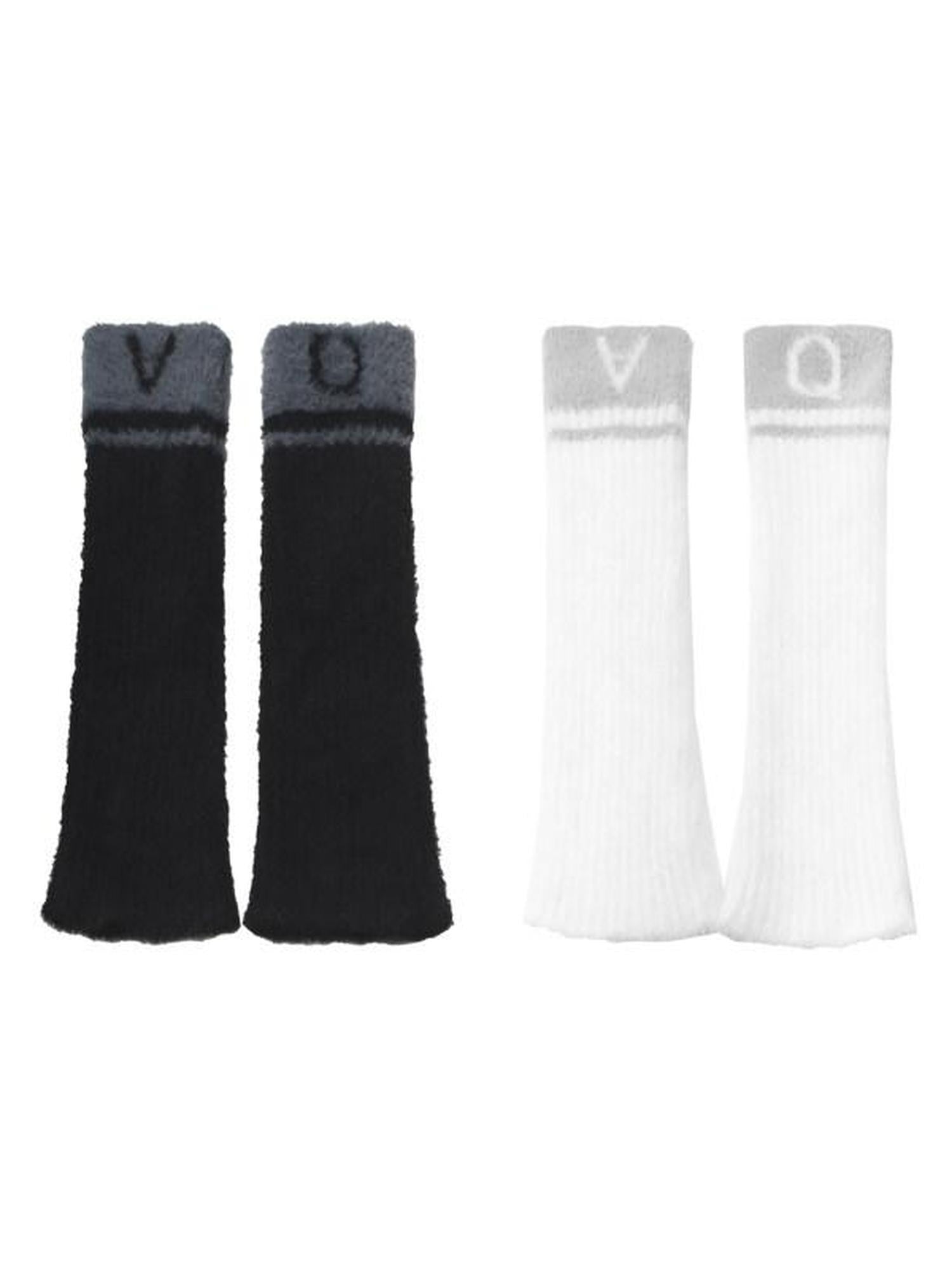 ANYQUESTION Black And White Letter Jacquard Plush Fuzzy Women&