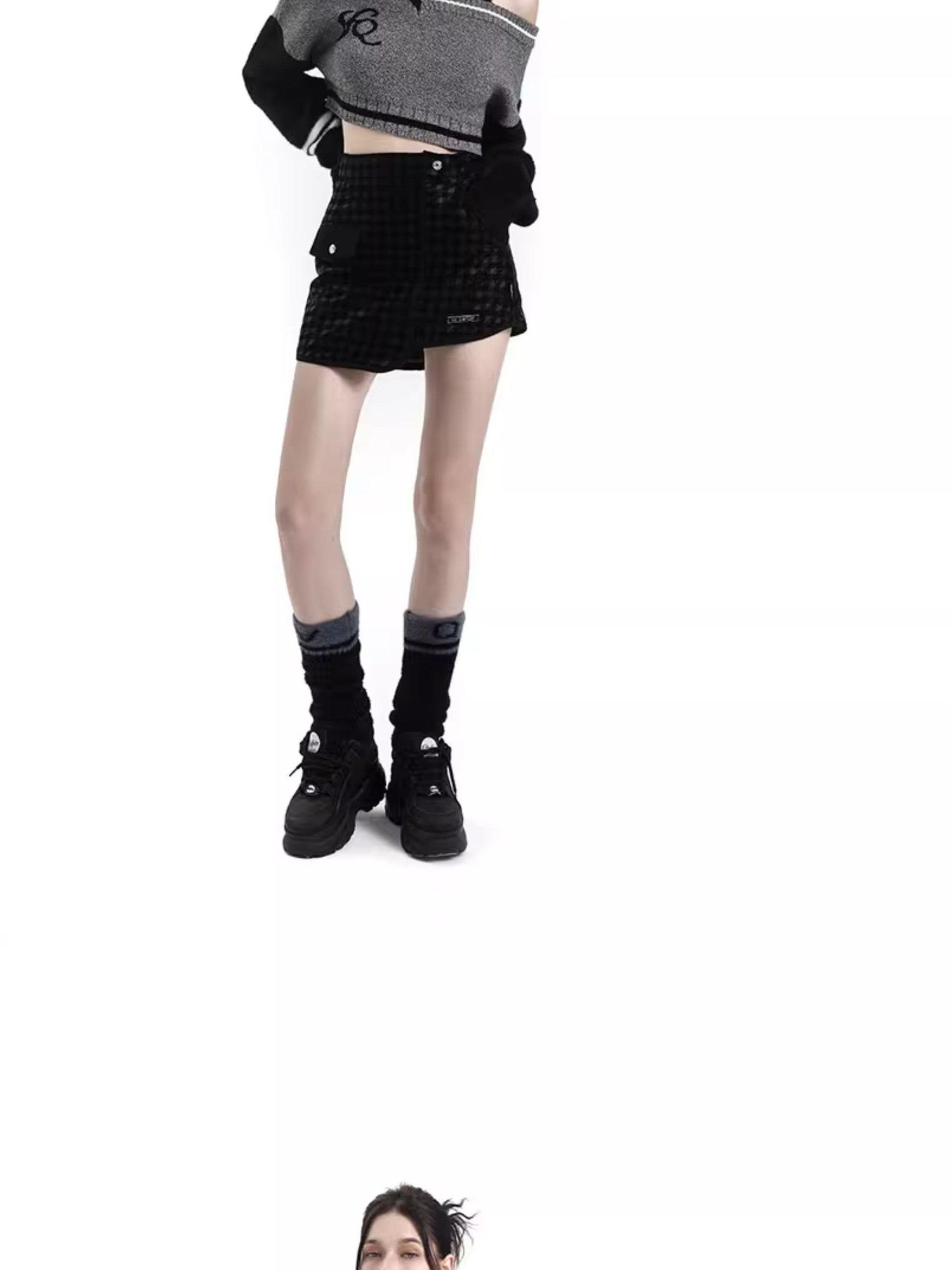 ANYQUESTION Black And White Letter Jacquard Plush Fuzzy Women&