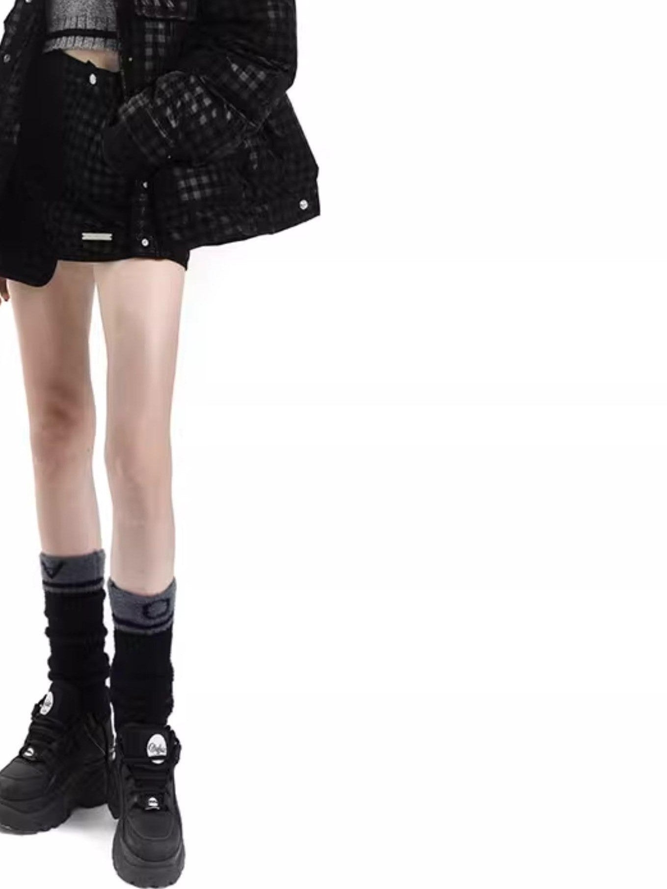 ANYQUESTION Black And White Letter Jacquard Plush Fuzzy Women&