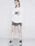 ANYQUESTION Black And White Logo Print Crewneck Oversized Women&