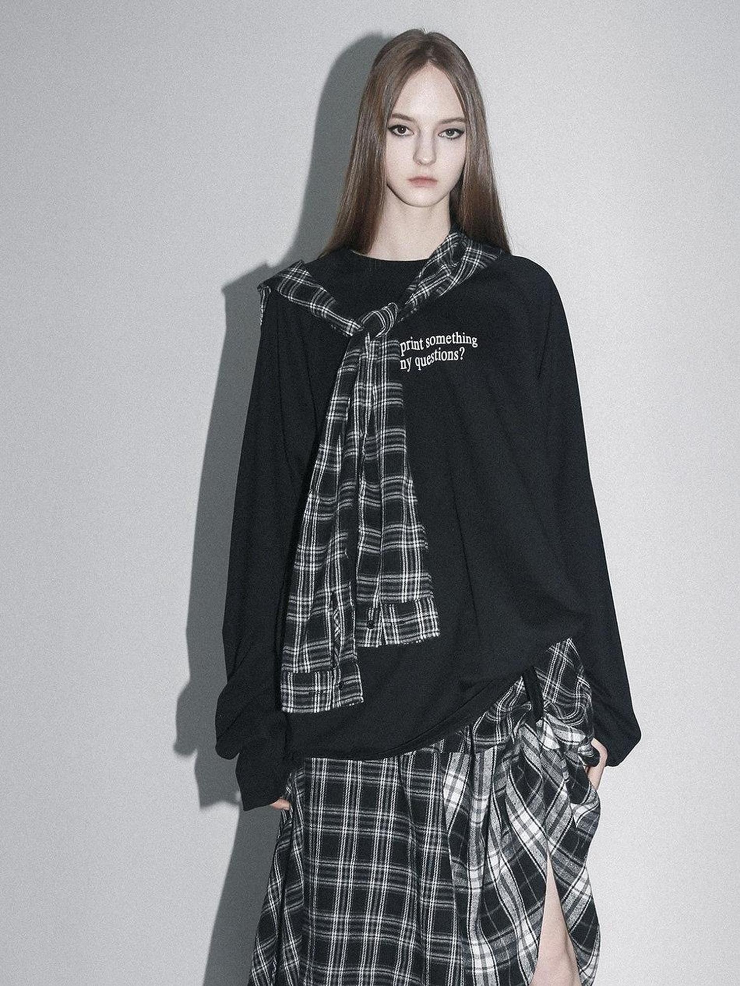 ANYQUESTION Black And White Oversized Letter Print Women&